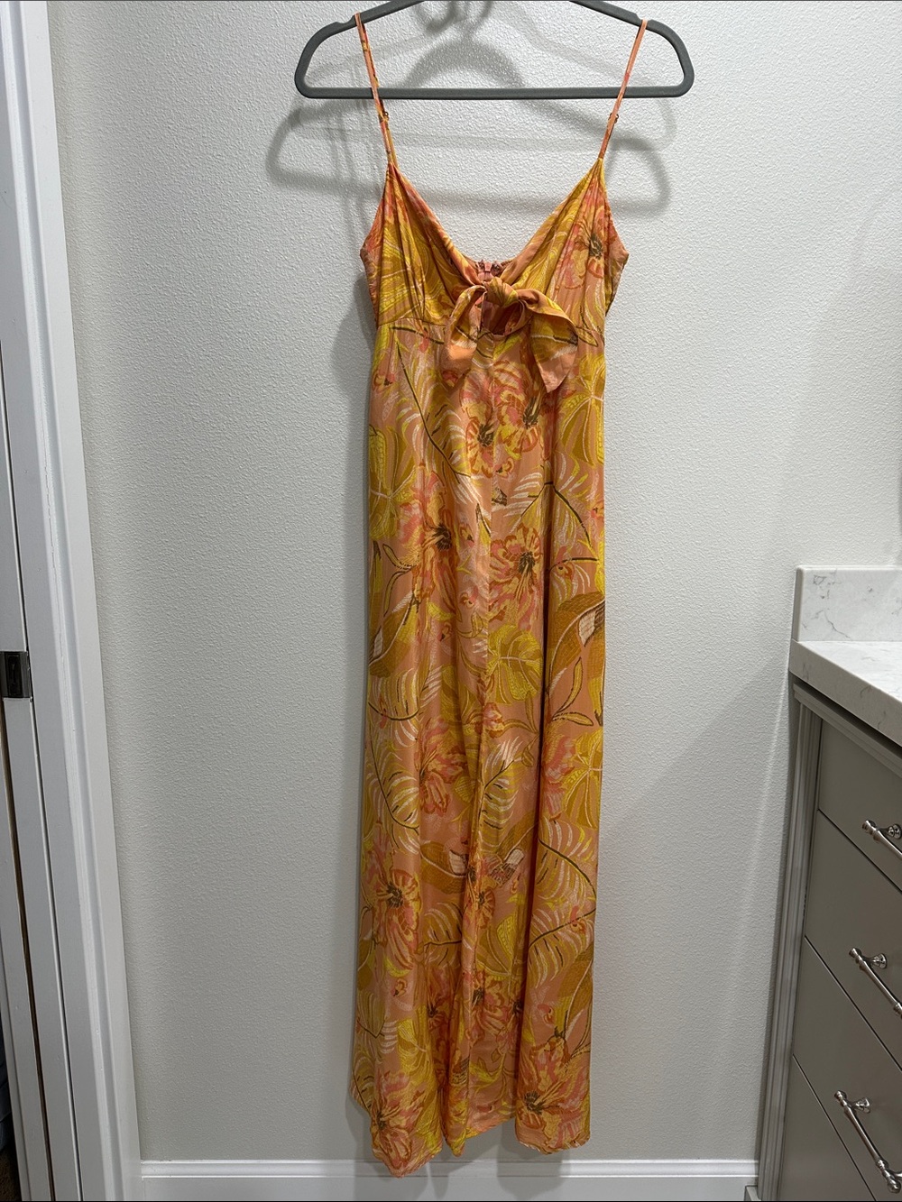 Olivaceous Yellow and Peach Floral Maxi Dress